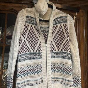 Hollister Women's Cable‎ Net Hooded Full Zip Sweater Size Medium Y2K Retro Style